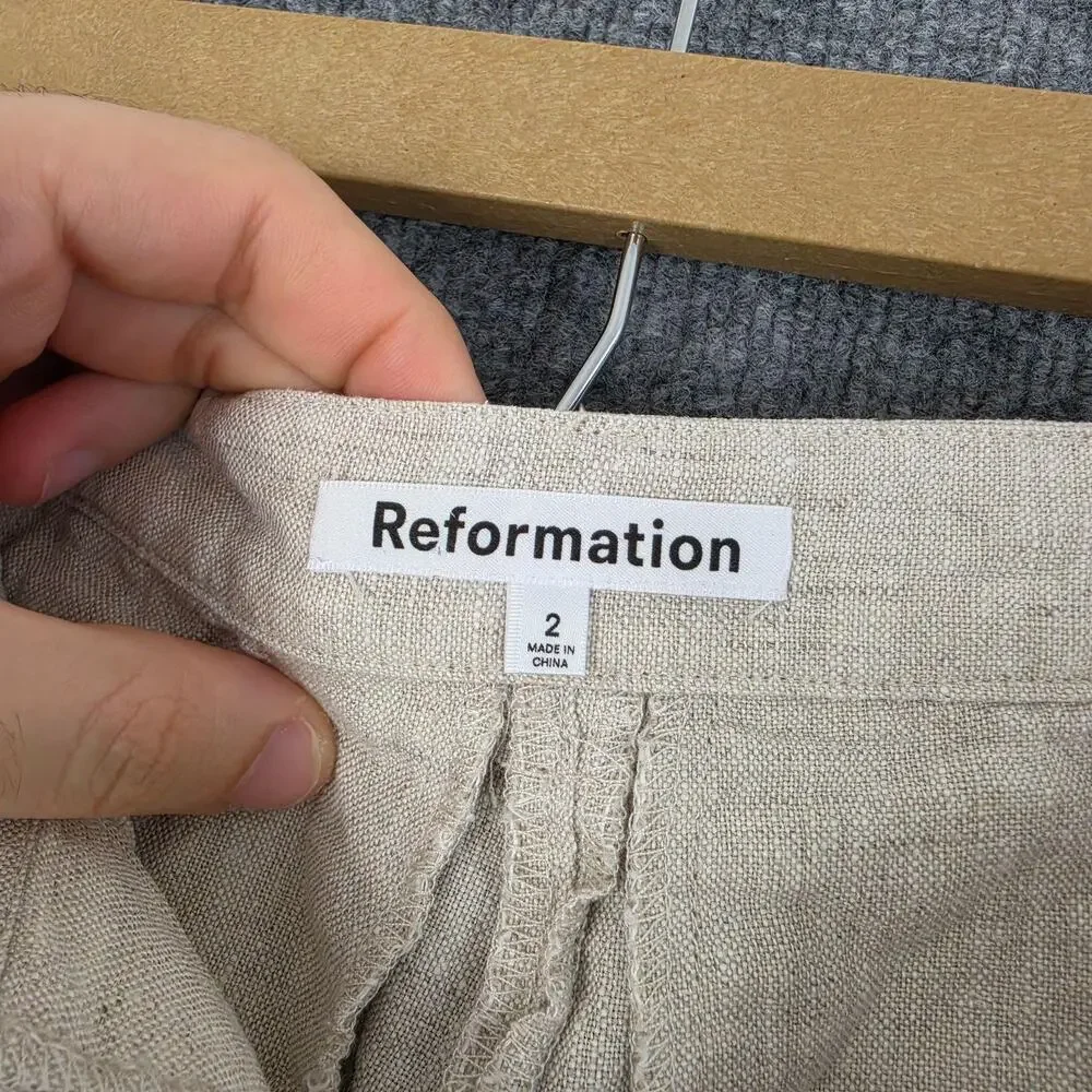 Reformation Pants 2 Mason Linen Pleated Wide Leg Beige Casual Summer Office Work